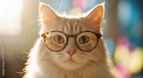 Adorable Ginger Cat with Glasses A Portrait of Feline Intelligence.
