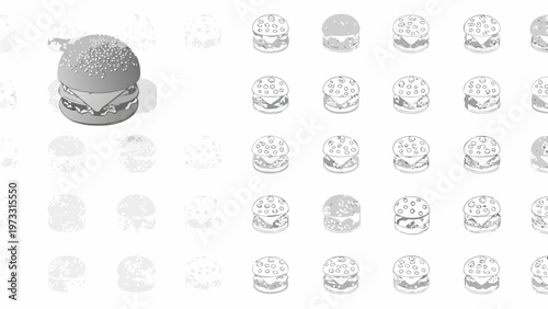 Deliciously realistic 3d rendered hamburger with fresh ingredients and soft textures presented in a clean minimalist studio setting with subtle lighting showcasing a classic fast