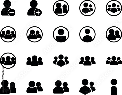 User profile and group vector icon set, user, add user, remove user, group, team, profile