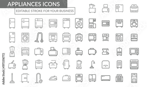 Home Appliances Line Icons Set Editable Stroke Household Equipment Vector Collection