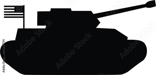 American Military Tank Silhouette Vector with Flag Illustration
