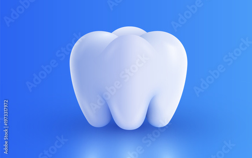 Clean white molar tooth illustration in a 3D style. Emphasizing healthy teeth and dental care. Vector illustration