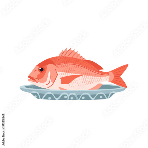 Fresh Seafood Delight: A vibrant depiction of a freshly prepared snapper, artfully presented on a decorative plate, invites culinary exploration and the promise of a delightful meal.