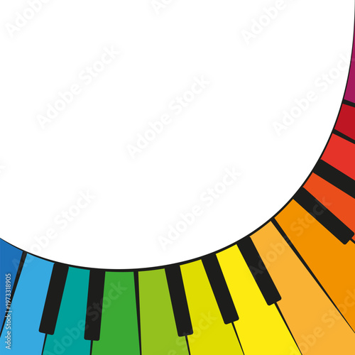 Colorful piano keys.  Music conceptual decoration element. Rainbow round frame.