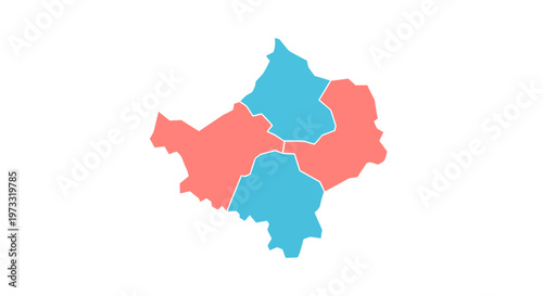 Regional Political Map Vector Illustration Showing Red and Blue Divided Areas for Election Results, Demographic Data, and Geographic Analysis