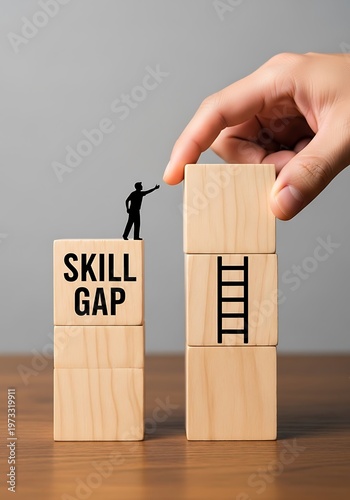 Wooden blocks with skill gap and ladder business career