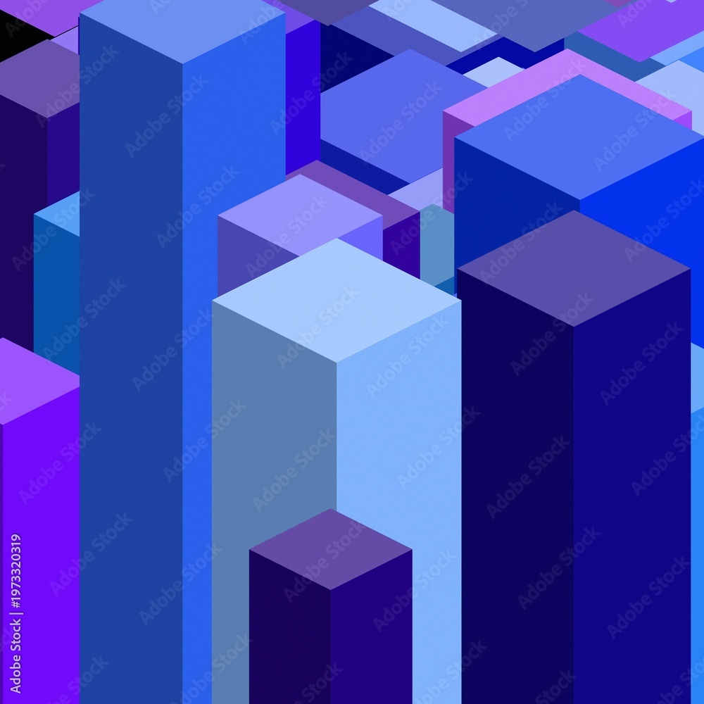 Obraz premium cityscape of many blue and purple 3D skyscrapers