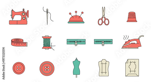 Essential tools and items used in sewing and garment making isolated on transparent background, isolated on white background, Vector