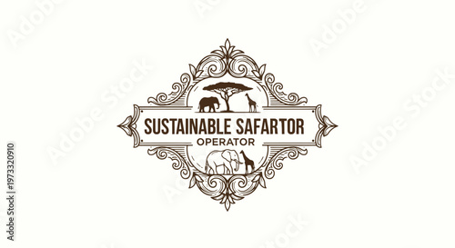 Vintage Safari Operator Logo with African Wildlife and Ornate Border