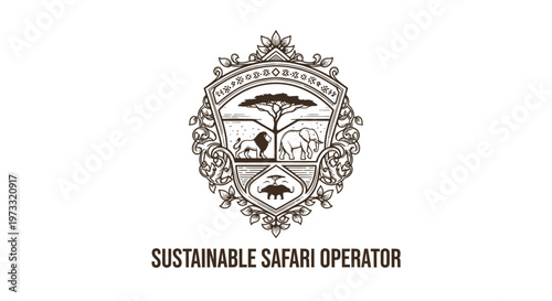 Vintage Engraved Safari Emblem with African Wildlife and Text