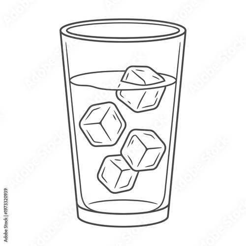 Glass with ice cubes filled with water refreshing summer drink concept