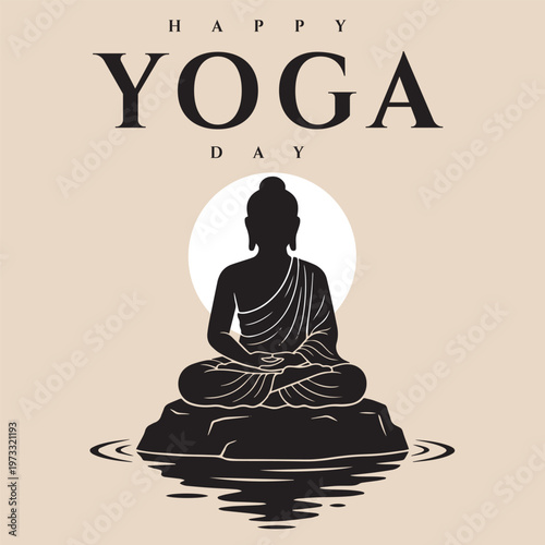International Yoga Day Poster with Meditating Buddha Silhouette on Water