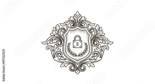 Vintage Engraved Security Emblem with Lock and Laurel Wreath