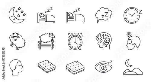 Sleep and rest icons set collection.