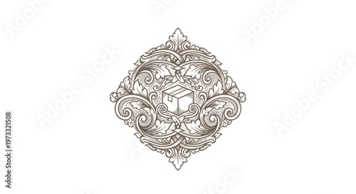 Vintage Engraved Box Emblem with Ornate Scrollwork