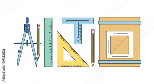 Math geometry tools and instruments.