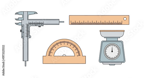 Vintage school ruler and measuring tools.