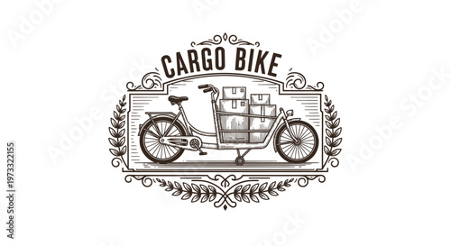 Vintage Cargo Bike Illustration - Engraved Style Delivery Vehicle with Boxes
