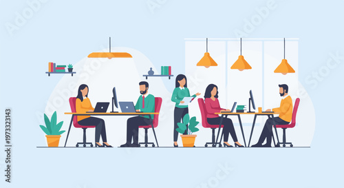 Diverse group of people working together in a modern office environment