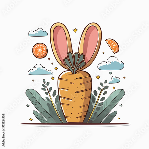 Carrot with bunny ears on top.