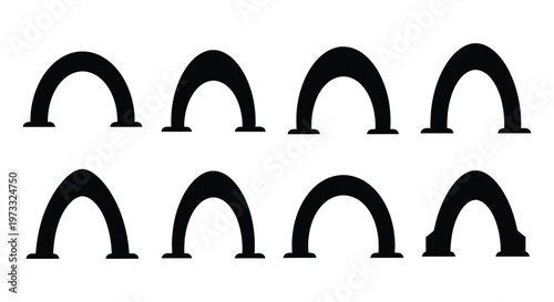 Abstract black arch shapes presented as a modern minimalist vector graphic design illustration set