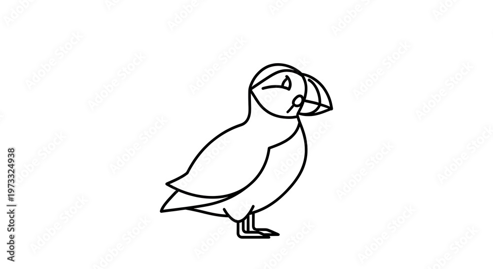 Fototapeta premium Puffin, black and white illustration, bird icon, minimalist design
