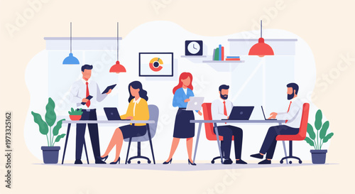 Professionals working together in a bright, modern office environment