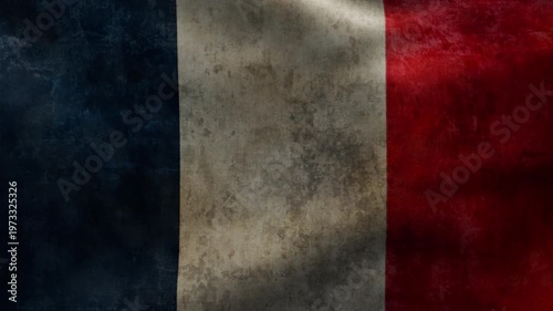 The textured flag of France waving gently in the wind