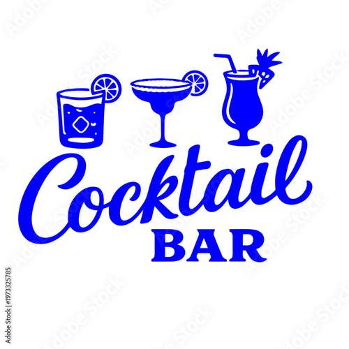 Cocktail bar logo with different drinks glasses alcohol menu illustration
