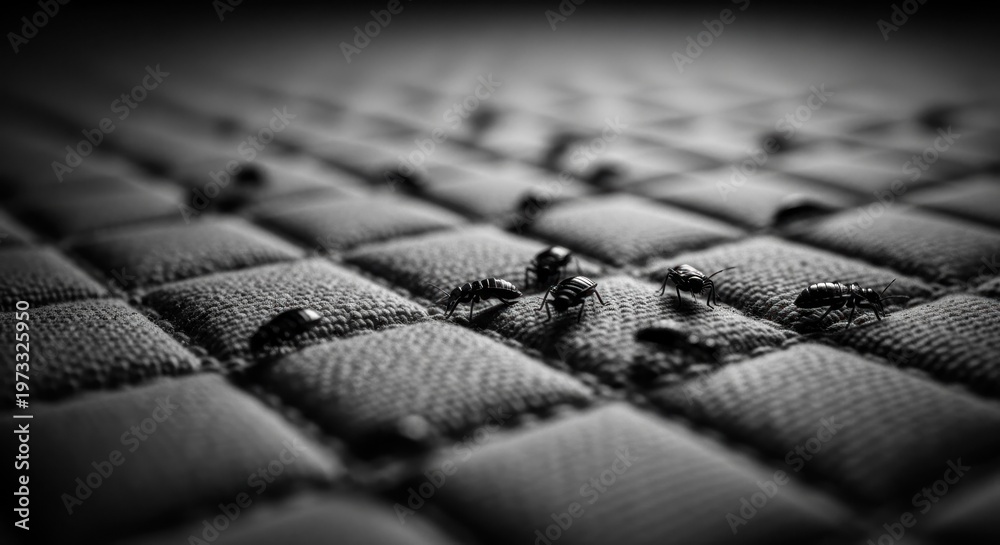 Fototapeta premium Closeup of Quilted Fabric with Water Droplets in Black and White.