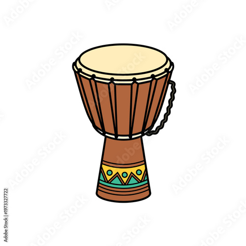 Rhythmic Resonance: A captivating illustration of a Djembe drum. Crafted with rich wood tones, this image encapsulates the essence of musical heritage and cultural expression. 