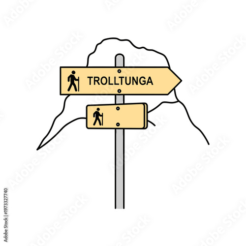 Trolltunga Trail Sign: A simplistic illustration of a trail sign with the name Trolltunga. Guiding towards a stunning natural destination for adventure seekers and nature enthusiasts.