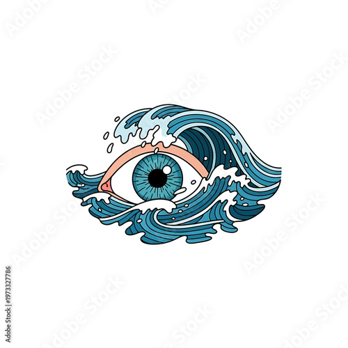 Eye in the Wave: A captivating depiction of an eye being embraced by a dynamic wave, a powerful symbol of observation and the vastness of the sea
