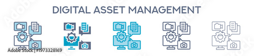 Digital Asset Management Element For Design Graphic - Multi Styles. Vector Illustration Of Two Colored And Black. Multiple Icons Designs Can Be Used For Mobile, Ui, Web 