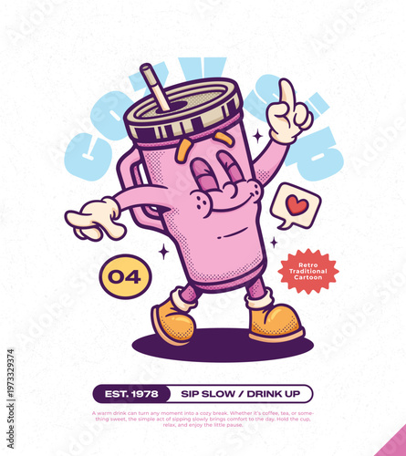 Tumbler Handle Trendy Retro Cartoon Vector Hand Drawn 4