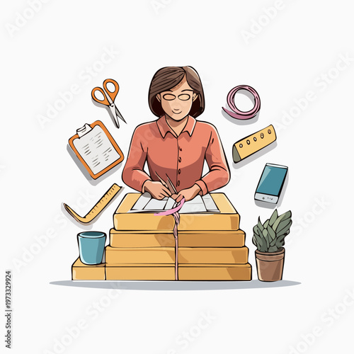 Woman working on craft project.