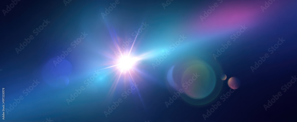 Fototapeta premium Shimmering metallic blue gradient blur background with glass prism light refraction and soft glow.
