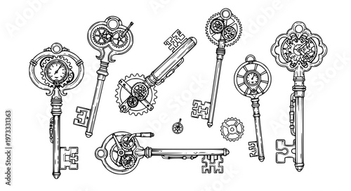 Steampunk Key Vector with Gear and Mechanical Design Elements