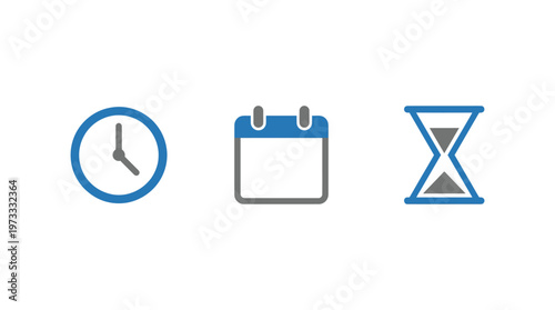 Time Management Icons: Clock, Calendar, Hourglass for Planning and Scheduling