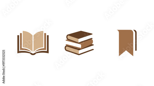 Vector Icons: Open Book, Stacked Books, Bookmark - Education and Learning Symbols