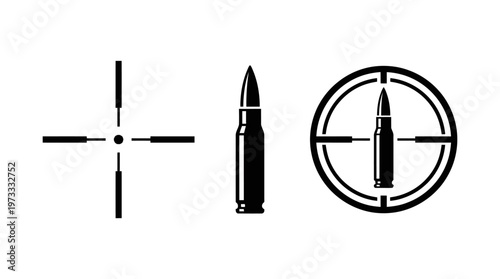 Sniper Scope Reticle, Bullet, and Targeting Icon Set