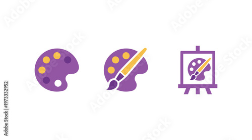 Artistic palette with brush and easel icons, creative process concept