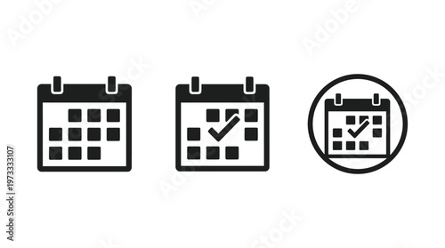 Calendar Icons: Planning, Scheduling, and To-Do List Symbols on White Background