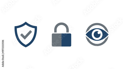 Cybersecurity Icons: Shield, Lock, and Eye for Data Protection and Surveillance
