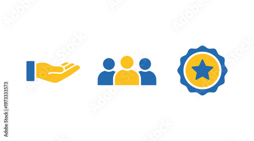 Customer service, teamwork, and quality assurance icons