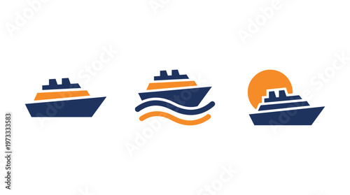 Cruise Ship Icons Set: Sea Travel, Vacation, and Nautical Transport