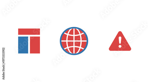 Global Warning Sign Icon and Network Connection Symbol