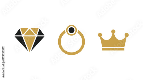Diamond, Ring, Crown Icons: Luxury, Royalty, and Wealth Symbols