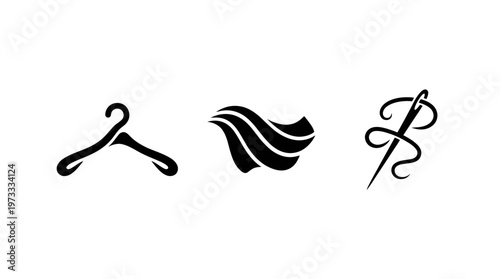 Fashion & Tailoring Icons: Hanger, Fabric Swirl, Needle & Thread