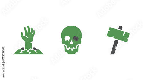 Zombie Hand, Skull, and Weapon Icons - Halloween and Horror Theme